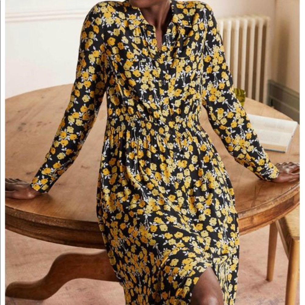 Boden Black Maxi Dress with Yellow Floral Print